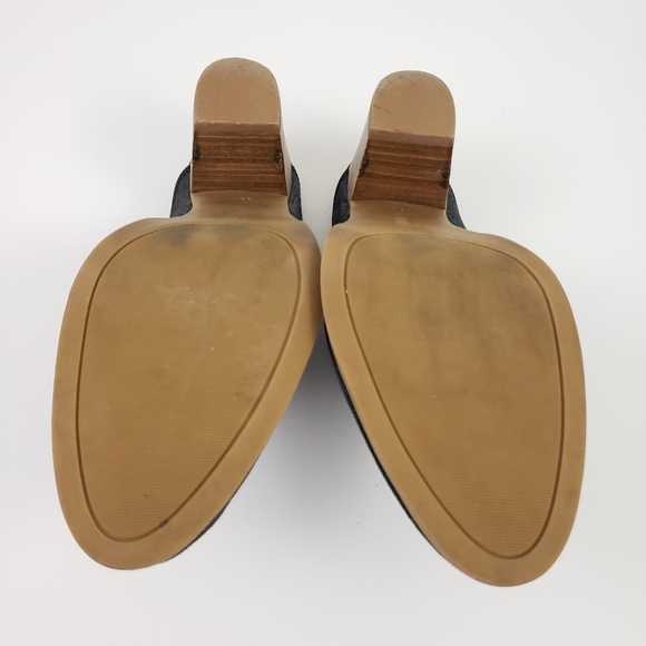 Nine West Hannah Mules Clogs 9.5 Black Leather Block Heel Black Tan Chunky Heel - Picture 4 of 8